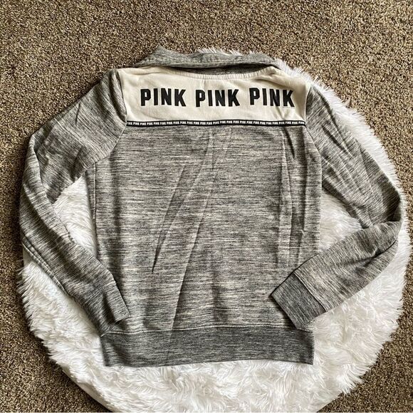 Victoria’s Secret PINK Quarter Zip Pullover Sweatshirt Gray Womens Size Small - Picture 2 of 9